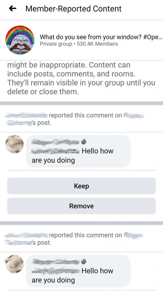 facebook report comment to admin